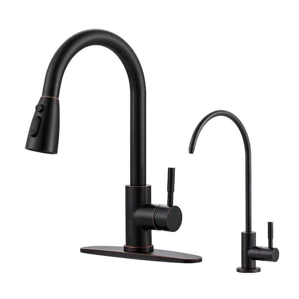 15.3 in. Single Handle Pull Down Sprayer Kitchen Faucet with 360° Spout Swivel in Oil Rubbed Bronze