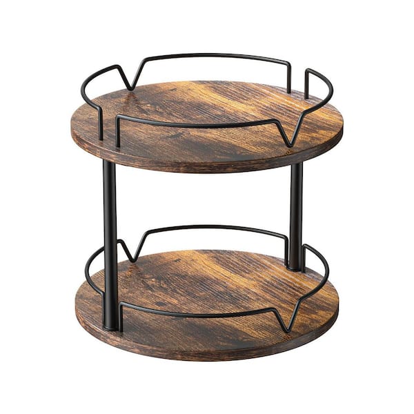 12 in. 2 Tier Wood Lazy Susan, Rotating Spice Rack, Spice Turntable Organizer, Industrial Turntable Spice Holder, Brown