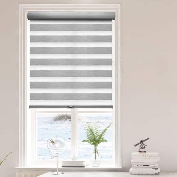 White Cordless Zebra Roller Blinds Sheer Shades Sheer or Privacy 52"W X 72"H 