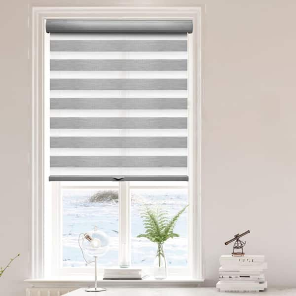 Lumi Gray Polyester 39 in.W x 72 in.L Light Filtering Cordless Zebra ...