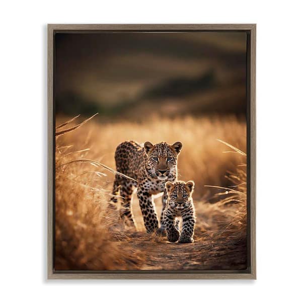 Stupell Industries Cheetah and Cub in Nature by Noah Bay Brown Floater Frame Animal Graphic Art Print 21 in. x 17 in.