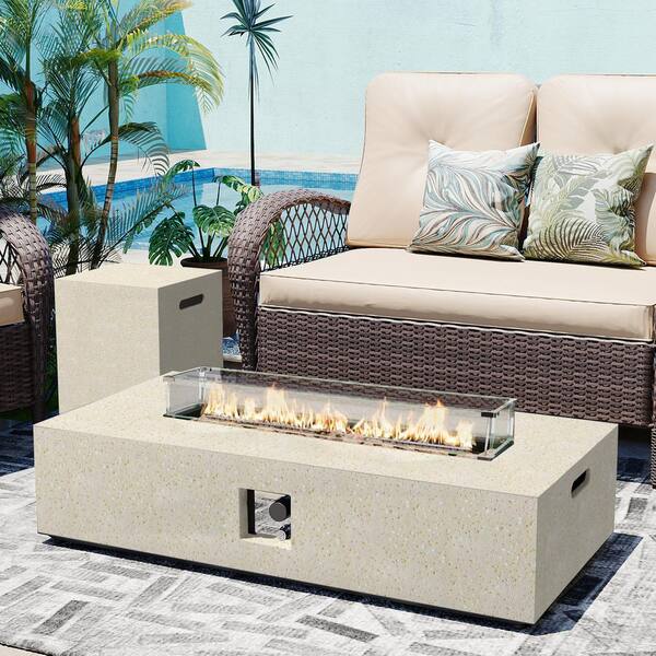 PATIOGUARDER 56 in. Rectangular Magnesium Oxide Outdoor Fire Pit Table