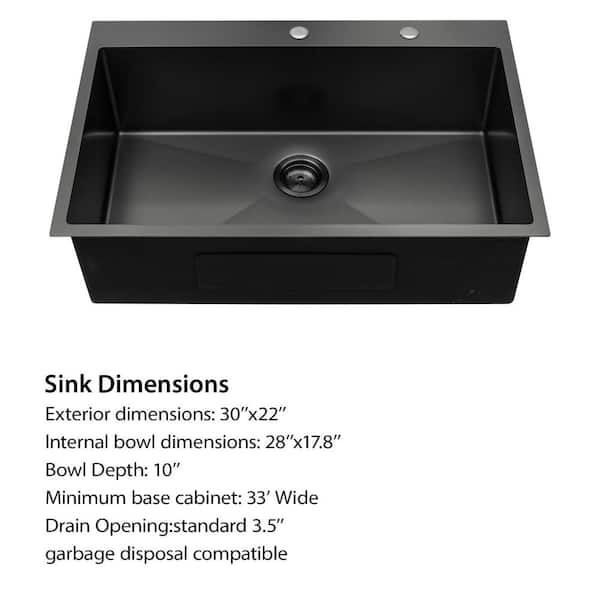 LORDEAR 30 in. x 20 in.Gunmetal Black Single Bowl Drop-In 16 LORDEAR 30 in. x 20 in.Gunmetal Black Single Bowl Drop-In 16