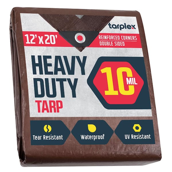 12 ft. x 20 ft. Brown Silver Heavy-Duty 10 Mil Poly Tarp, Waterproof, UV Resistant, for Patio, Pool Cover, Roof, Tent