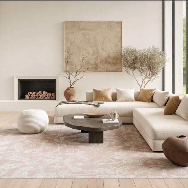 Whimsicle Pink 8 ft. x 10 ft. Floral Contemporary Area Rug