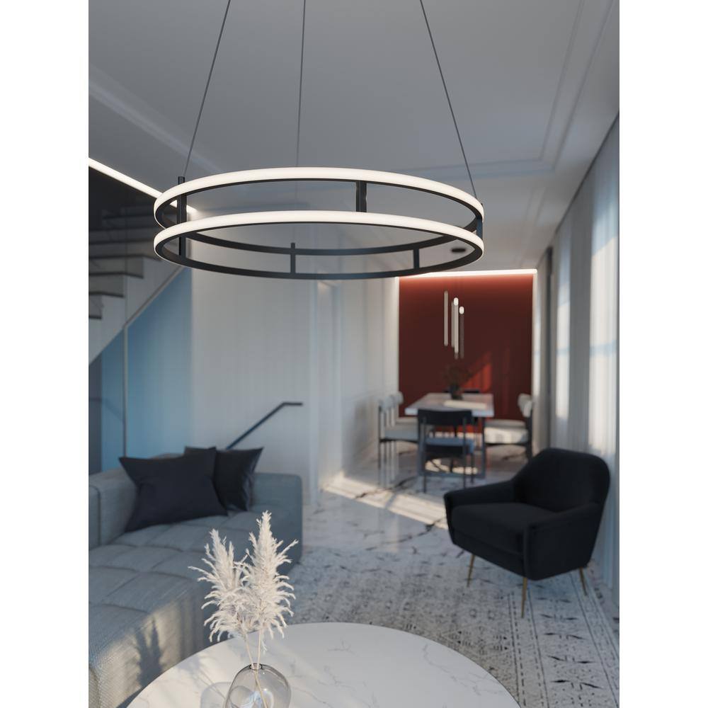 Gemini 24-Inch Black LED Dual Ring Pendant Light