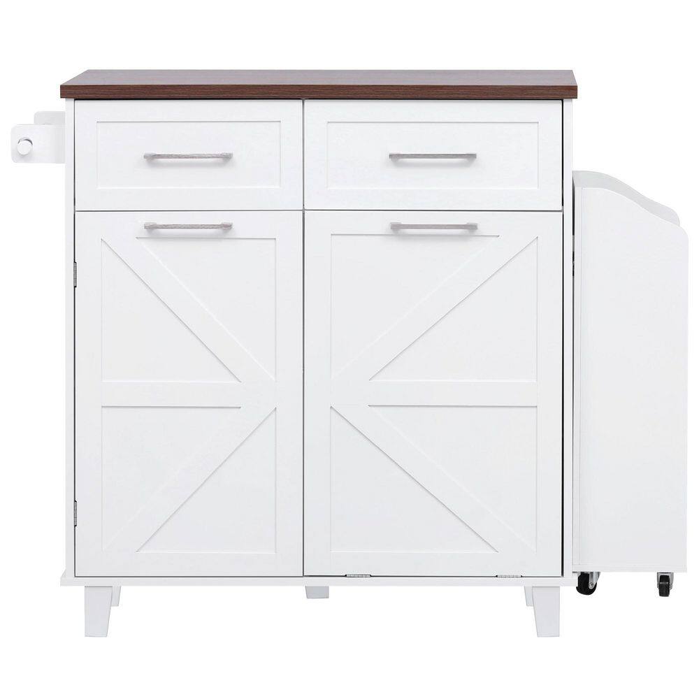 Black Kitchen Cart with Removable Side Racks, Drop-Leaf, Trash Can Cabinet, Adjustable Shelf, Pull-out Divider Shelf - thumbnail 4