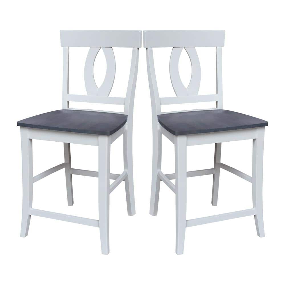 White and Heather Gray Wood Counter Height Stool with Splat Back