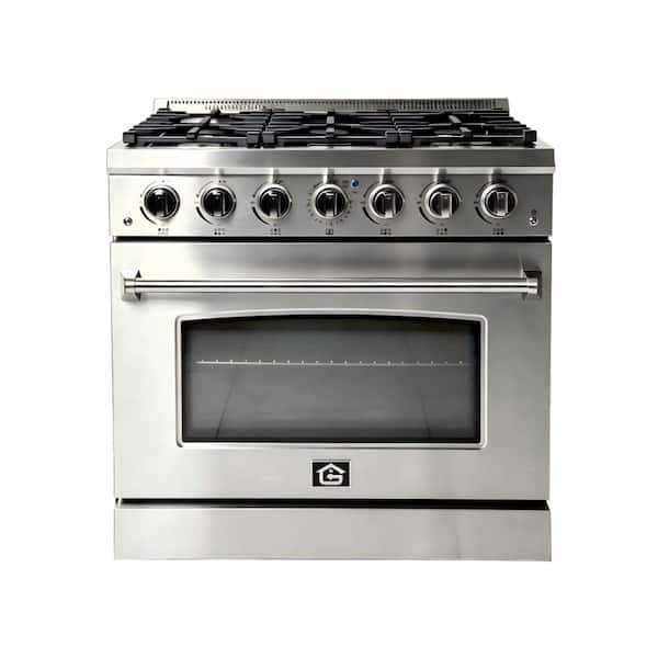36"gas range w/6 Italian Burners cooktop,5.5 cu.ft Convection Oven,Cast Iron Grates in Stainless steel