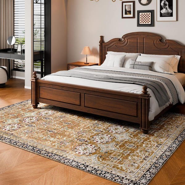 Large 8 x 10 ft. Washable Area Rug, Vintage, Non-Slip, Tear-Resistant, 360g Faux Cashmere TPR Backing Brown Green