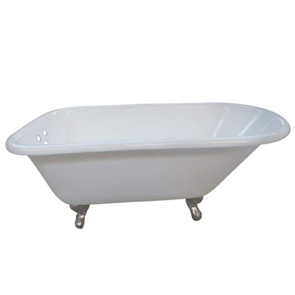 66 in. Cast Iron Brushed Nickel Claw Foot Classic Roll Top Tub with 3-3/8 i