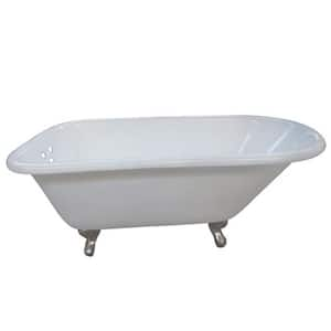 66 in. Cast Iron Brushed Nickel Claw Foot Classic Roll Top Tub with 3-3/8 in. Centers in White