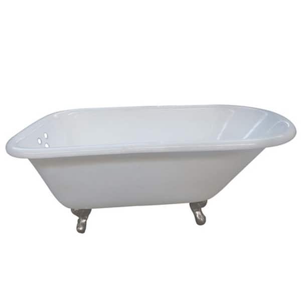 Aqua Eden 66 in. Cast Iron Brushed Nickel Claw Foot Classic Roll Top Tub with 3-3/8 in. Centers in White