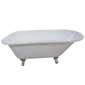 66 in. Cast Iron Brushed Nickel Classic Roll Top Clawfoot Bathtub with 3-3/8 in. Centers in White