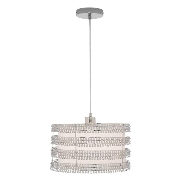 River of Goods Rosalie 13.375 in. Silver-Finished Pendant Light with White Fabric and Silver Charms Drum Shade