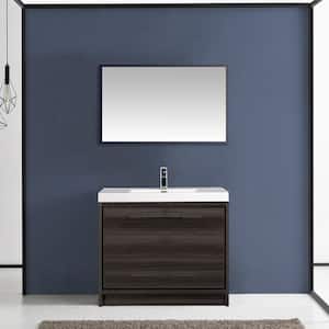 36 in. W x 20 in. D x 35 in. H Freestanding Bath Vanity in Grey Oak with White Glossy Resin Top