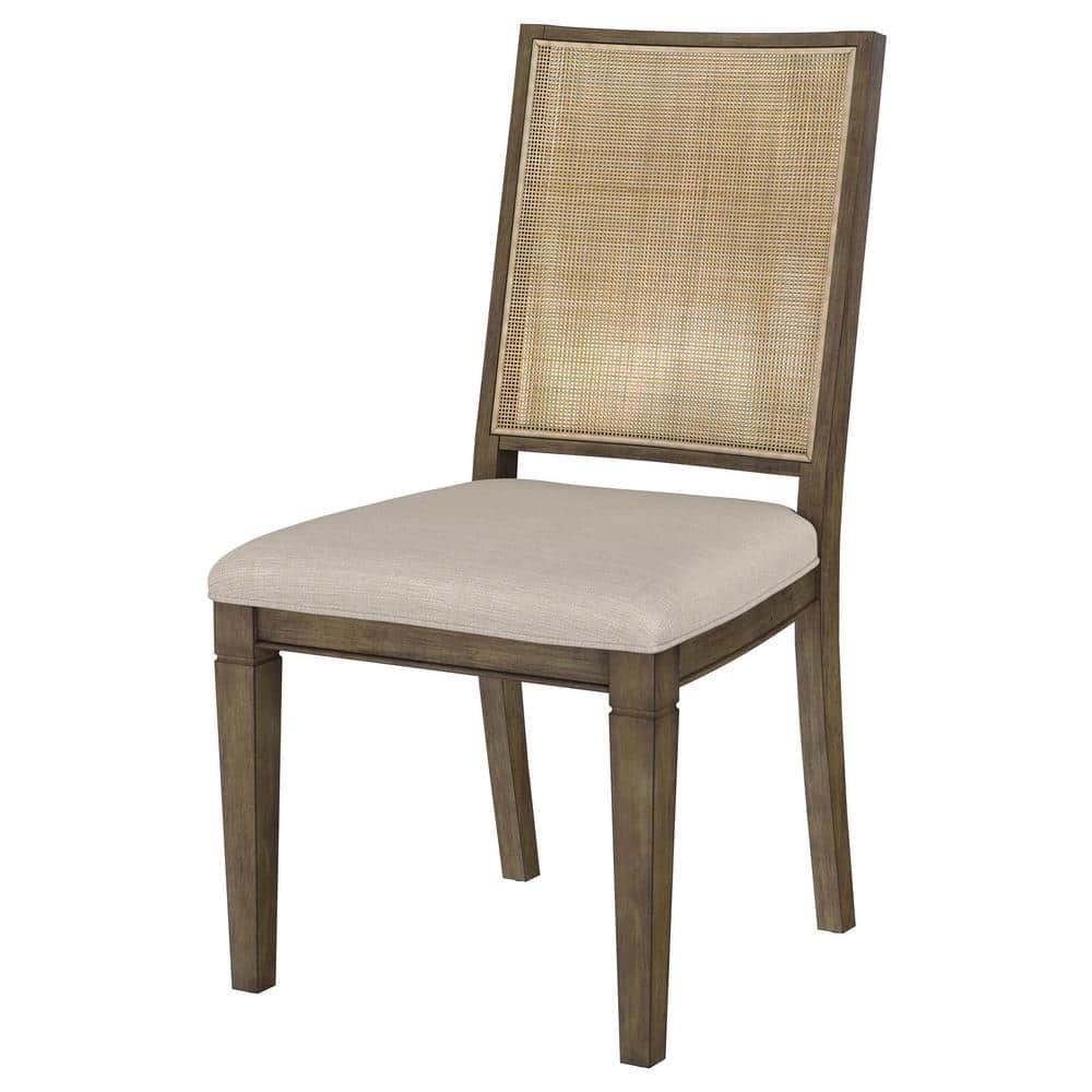 Beige Rattan Cane Back Transitional Side Chair Set