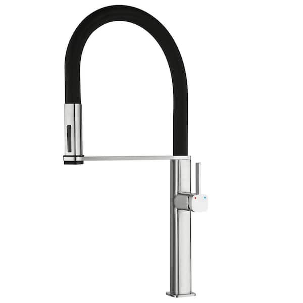22 in. Single Handle Pull Down Sprayer Kitchen Faucet with 360° Spout Swivel in Brushed Nickel