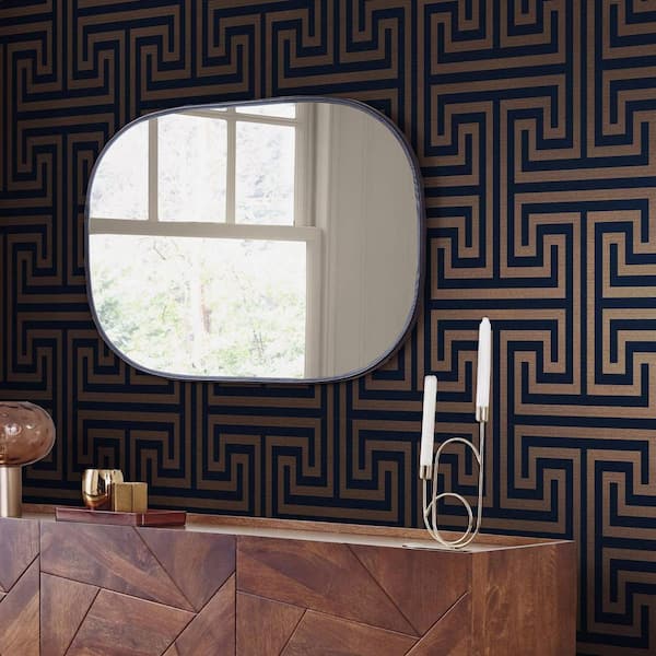 Metallic Greek Key Navy Wallpaper
