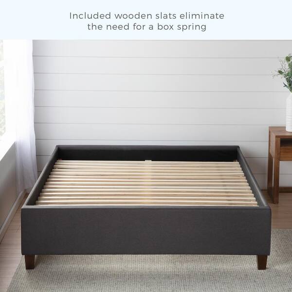 Brookside Ava Upholstered Platform Bed With Slats Charcoal Cal King Bsckchuppl The Home Depot