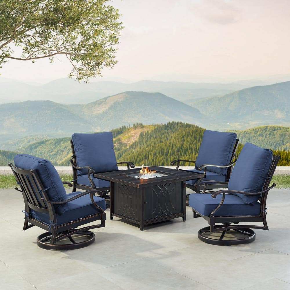 Black 5-Piece Aluminum Patio Fire Table Set with Blue Cushions price history on PriceWatchPro