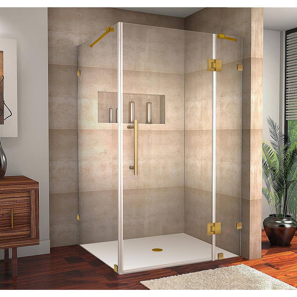 Avalux 55 in. x 38 in. x 72 in. Rectangular Pivot Frameless Corner Shower Enclosure in Brushed Gold with Clear Glass price history on PriceWatchPro