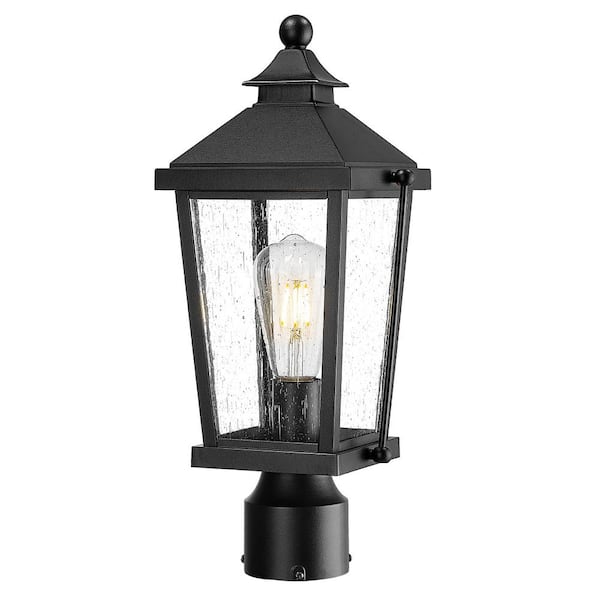 JAZAVA 17 in 1-Light Black Aluminum Hardwired Outdoor Weather Resistant Post Light Set with No Bulbs Included