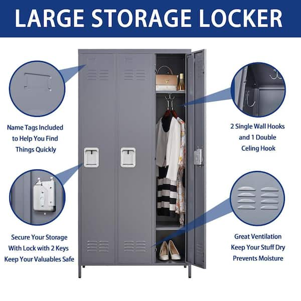 Tidoin 3-Tier 71.97 in. H Steel Storage Cabinet Locker with 3 