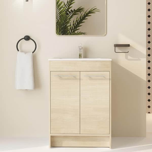 Unbranded 24 in. W x 18 in.D x 34 in. H Freestanding Vanity Bathroom Cabinet with Soft Close Doors with Ceramic Sink