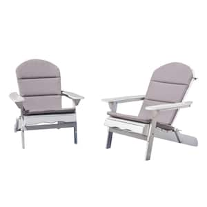 Malibu White Folding Wood Adirondack Chairs with Gray Cushions (2-Pack)