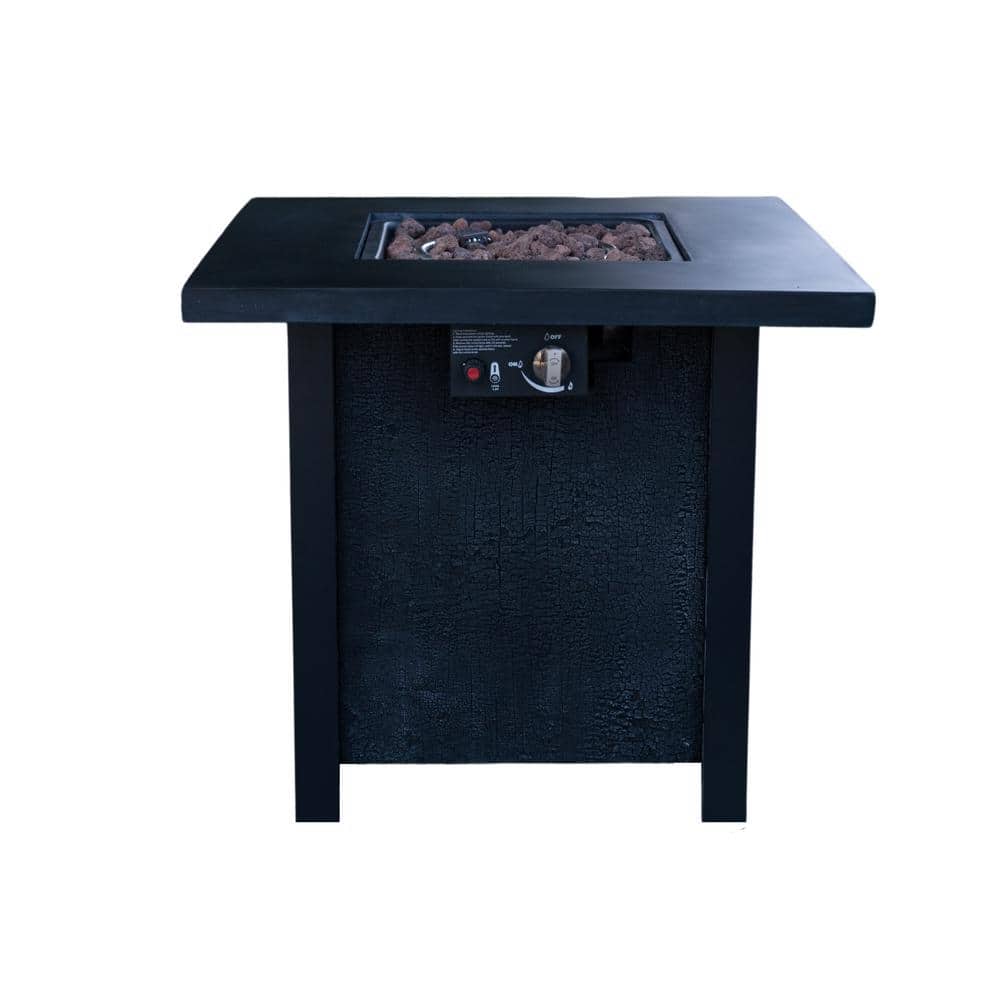 25 in. H Square 50,000 BTU Black Outdoor Propane Gas Fire Pit Table with Ta