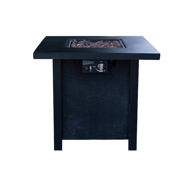 Unbranded 25 in. H Square 50,000 BTU Black Outdoor Propane Gas Fire Pit Table with Tabletop Lid, Rain Cover, Lava Stone