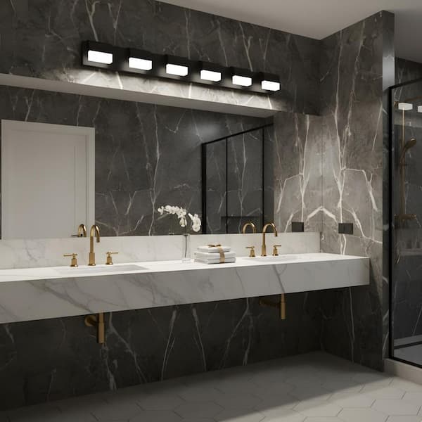 46.5 in. 6-Light LED Black Bathroom Vanity Light with Dimmable 6000K Light