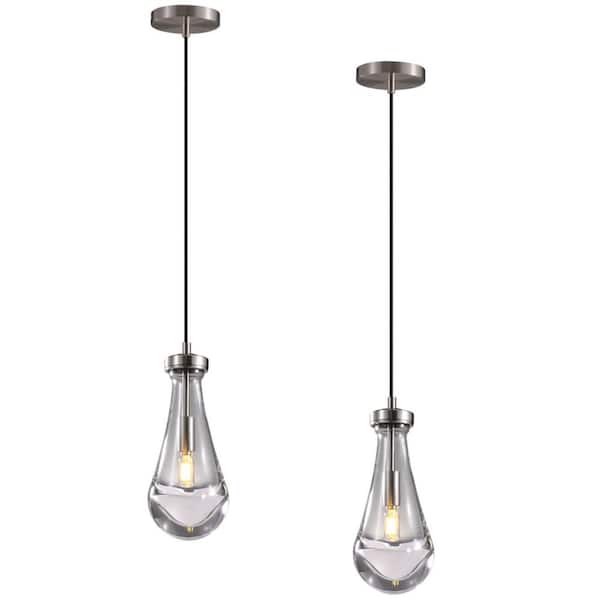 1 Light Kitchen Island Nickel Pendant Light, Raindrop Glass Pendant Light, for Bedroom, Bathroom, Living Room(2-Pieces)