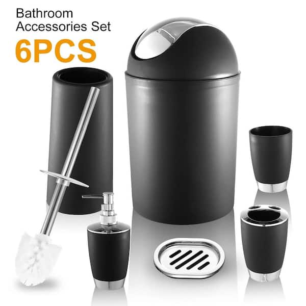 6-Piece Bathroom Accessory Set Complete Set with Soap Dispenser and Toothbrush Holder in Black