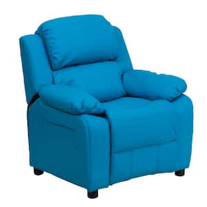 Deluxe Padded Contemporary Turquoise Vinyl Kids Recliner with Storage Arms