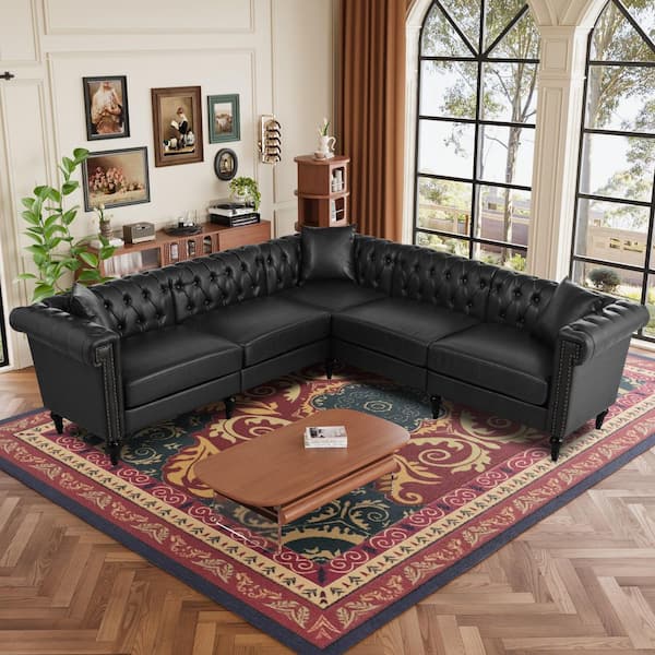 Harper & Bright Designs 99.4 in. Rolled Arms Faux Leather Button Tufted ...