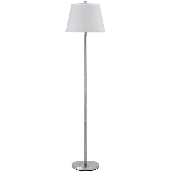 HomeRoots 60 in. Nickel 1 Dimmable (Full Range) Standard Floor Lamp for Living Room with Cotton Empire Shade