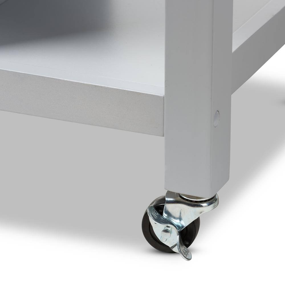 Light Gray Rubberwood Kitchen Island Cart with Storage