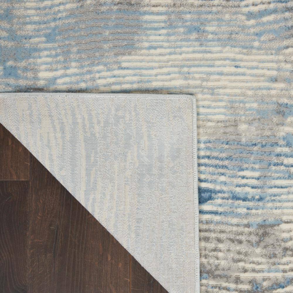 Ivory Grey Blue Hand-knotted Abstract Synthetic Runner Rug