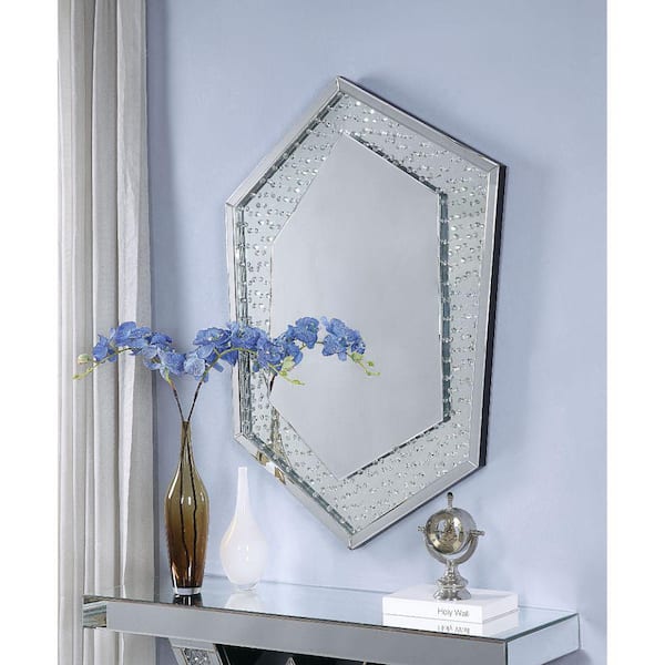 Benjara Clear Faux Crystal Accented Wooden Frame Wall Decor in