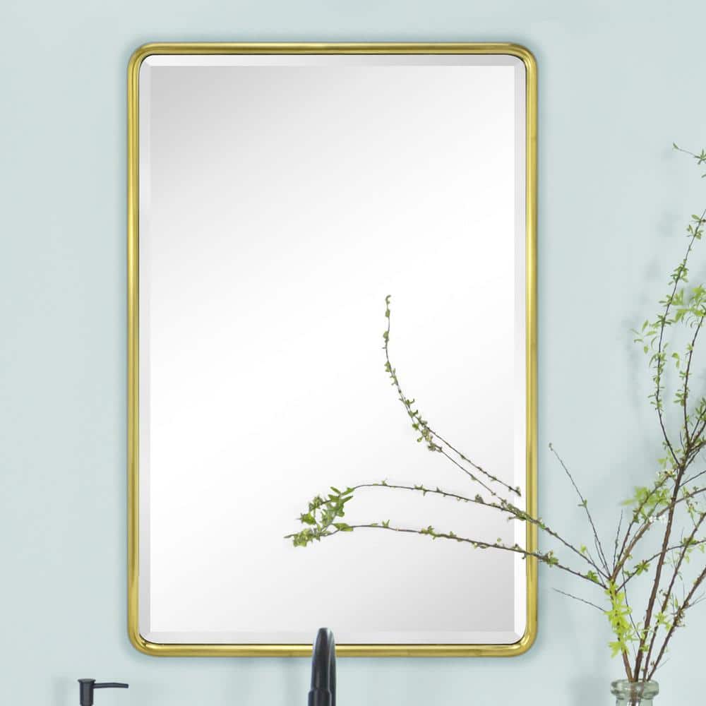 Farmhouse 16 in. W x 24 in. H Small Recessed Metal Rectangular Bathroom Medicine Cabinets with Mirror in Brushed Gold price history on PriceWatchPro