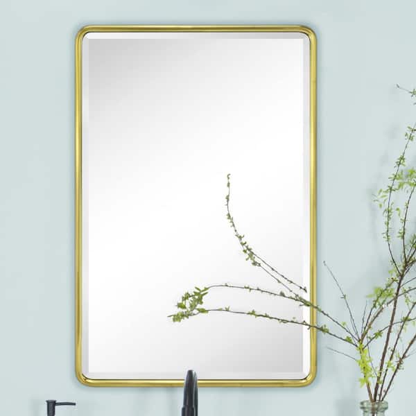 TEHOME Farmhouse 16 in. W x 24 in. H Small Recessed Metal Rectangular Bathroom Medicine Cabinets with Mirror in Brushed Gold