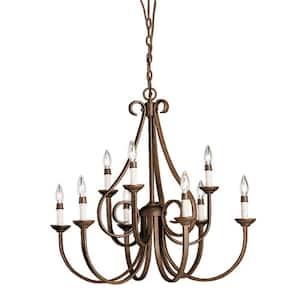 Dover 32 in. 9-Light Tannery Bronze 2-Tier Transitional Candle Empire Chandelier for Dining Room