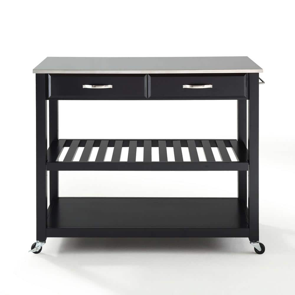 CROSLEY FURNITURE Black Kitchen Cart with Stainless Top KF30052BK - The ...