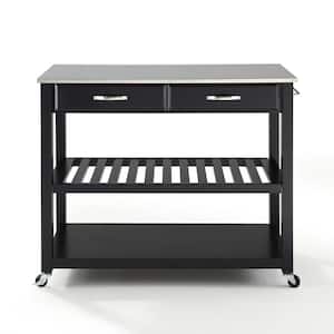 Black Kitchen Cart with Stainless Top