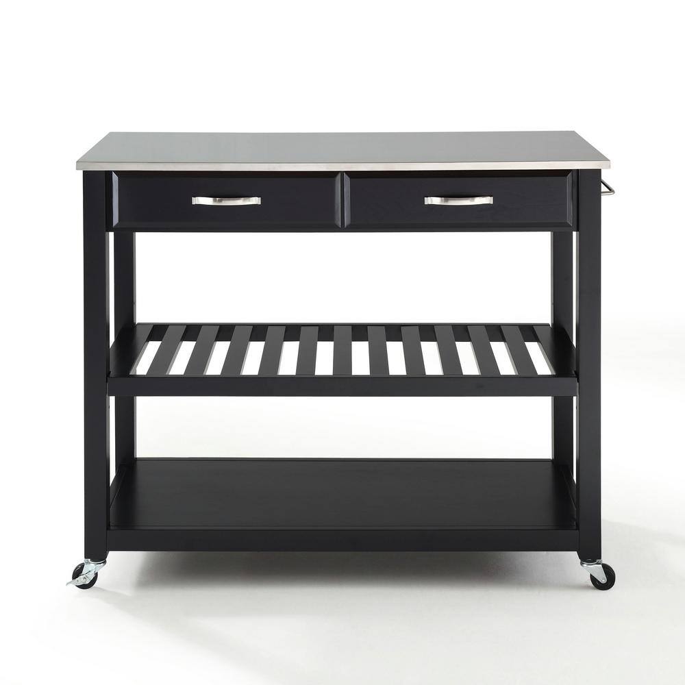 Crosley Black Kitchen Cart With Stainless Top Kf30052bk The Home Depot