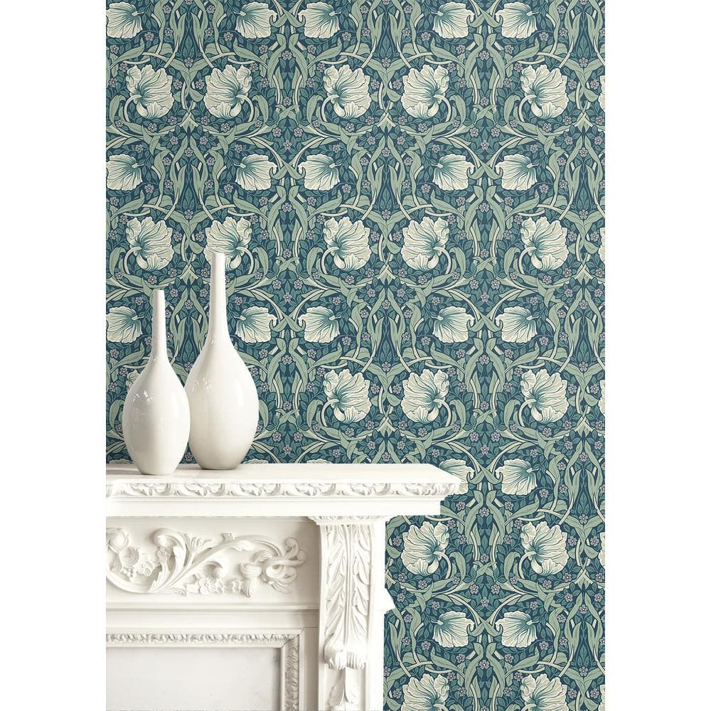 Teal and Sandstone Floral Peel and Stick Vinyl Wallpaper