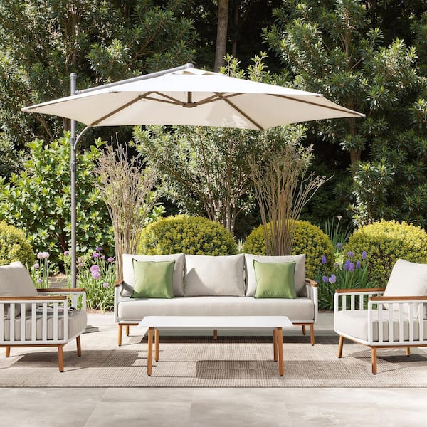 Jennifer Taylor Calarono 4-Piece Upholstered Teak and Aluminium Patio Conversation Set in Sand Dune Chenille