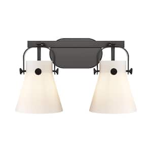 Pilaster II Cone 17 in. 2-Light Matte Black Vanity Light with Glass Shade